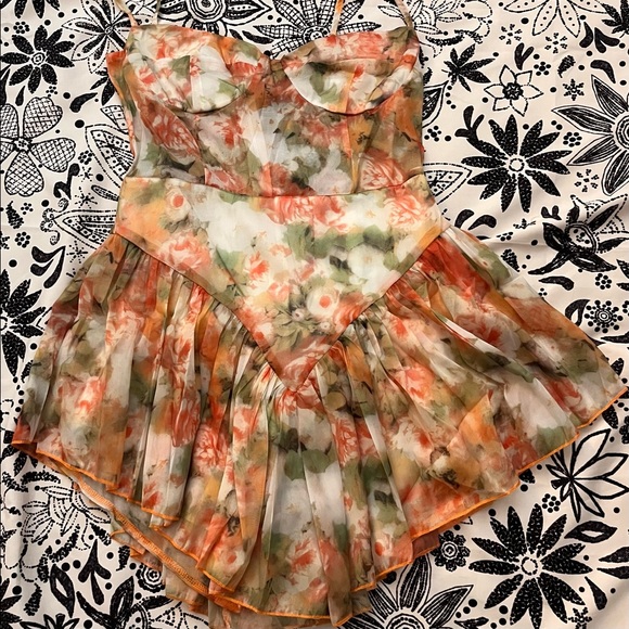 Allover Floral Print Ruffle Trim Bustier Cami Dress - Picture 2 of 3